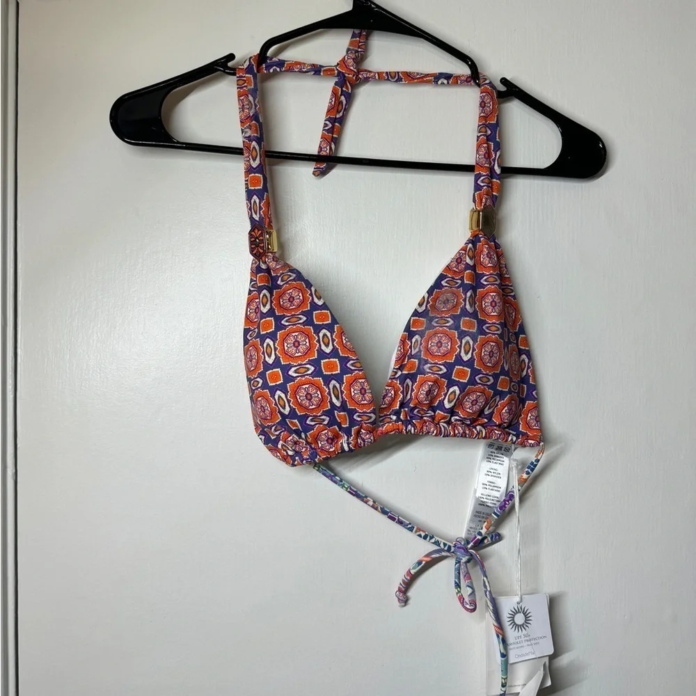 OndadeMar Orange & Purple Patterned Triangle Bikini Top